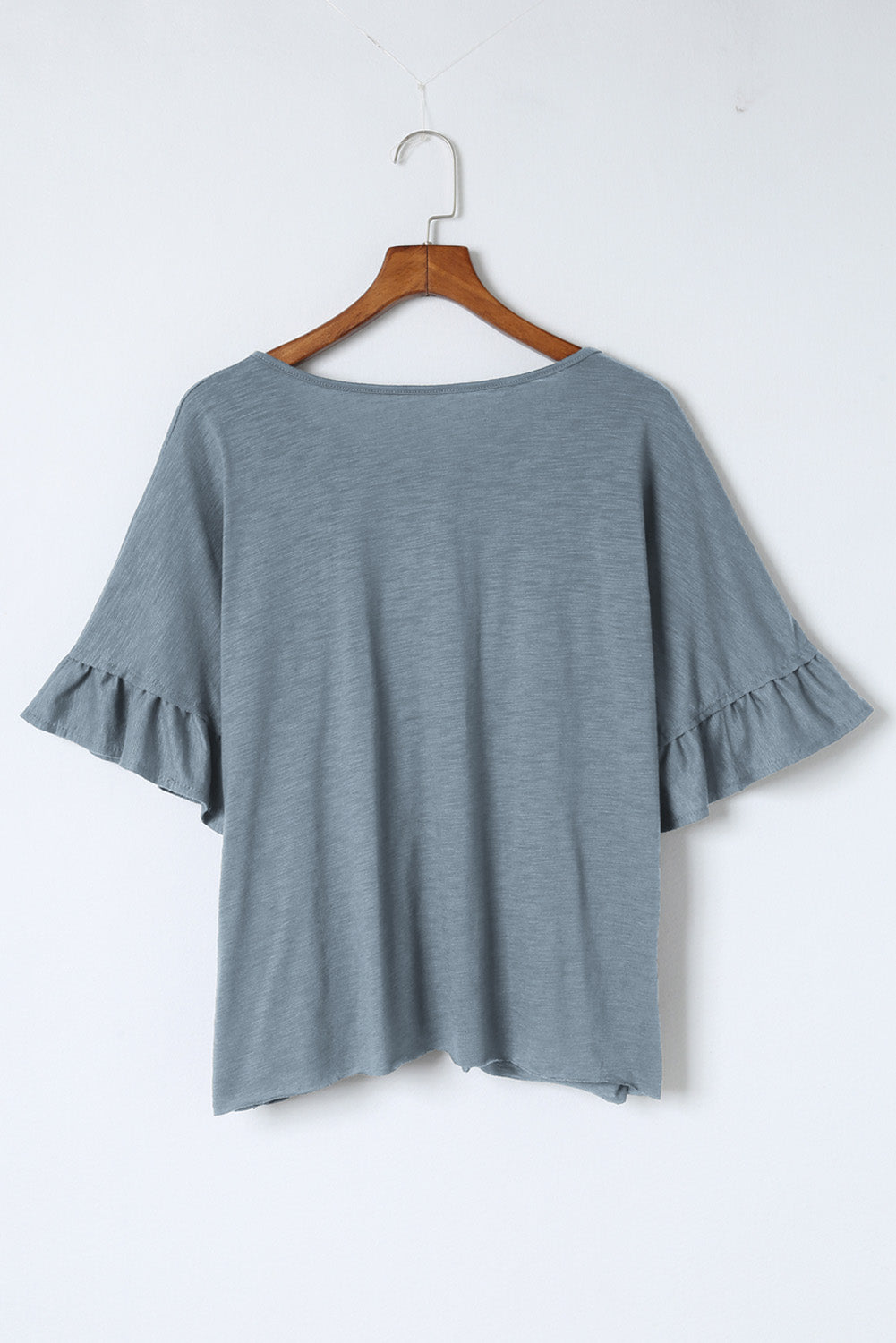 Ruffled Half Sleeve Buttoned Loose T Shirt