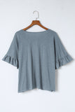 Ruffled Half Sleeve Buttoned Loose T Shirt