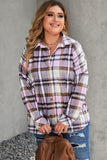 Plus Size Plaid Fringed Back Button Shacket