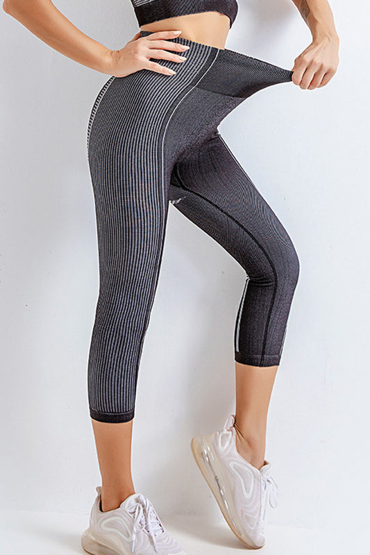 Striped Print High Waist Skinny Capri Sport Pants