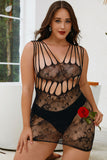 Plus Size Strappy Hollow-out Lace Chemise