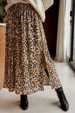 Animal Print High Waist Side Slit Long Skirt