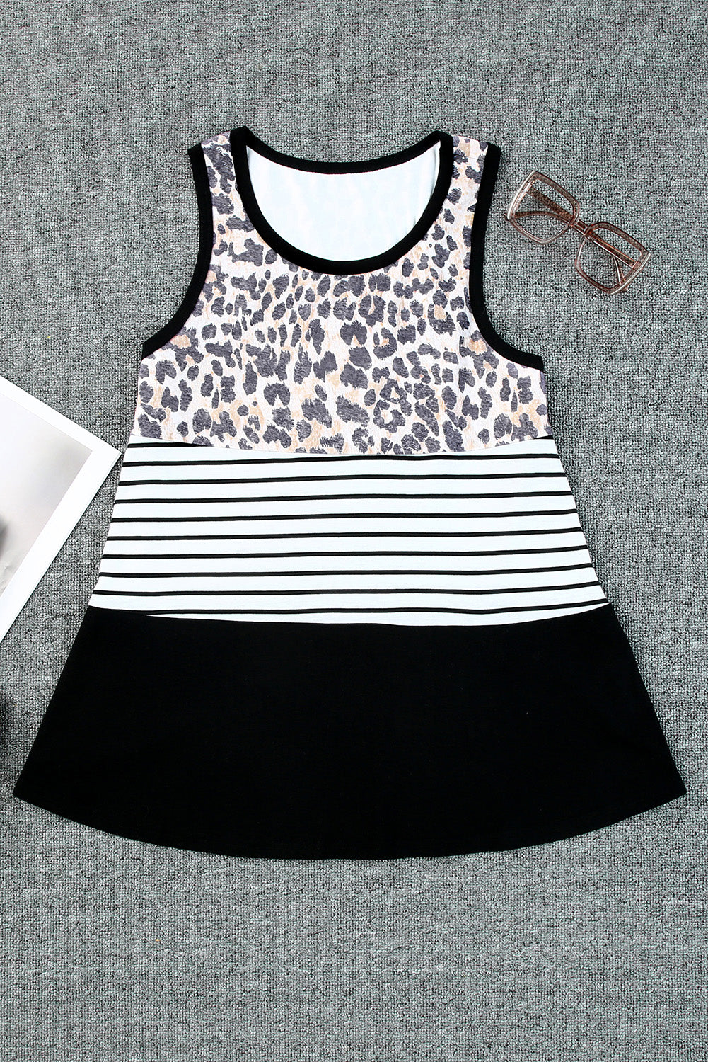 Leopard Striped Color Block Casual Tank Top