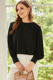 Padded Shoulder Buttoned Cuffs Pleated Loose Blouse