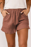 High Waist Pocketed Ruffle Shorts