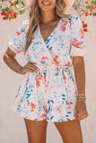 Floral Print Puff Sleeves Romper