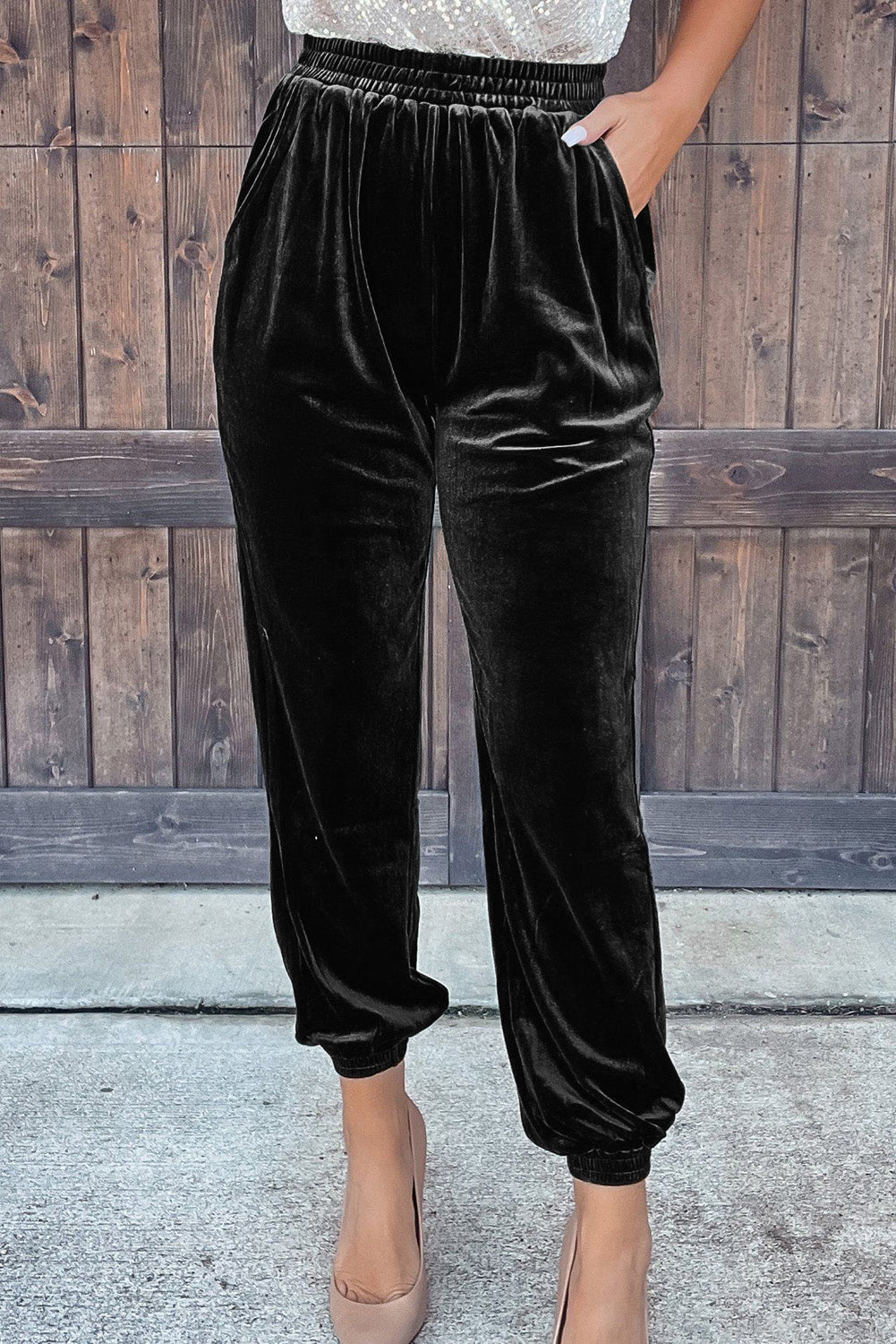 Solid Velvet Jogger Pants