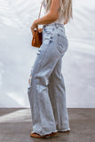 Acid Wash Wide Leg Raw Hem Distressed Jeans