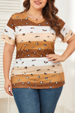 Color Block V Neck Plus Size T Shirt