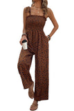 Cheetah Print Smocked Wide Leg Jumpsuit