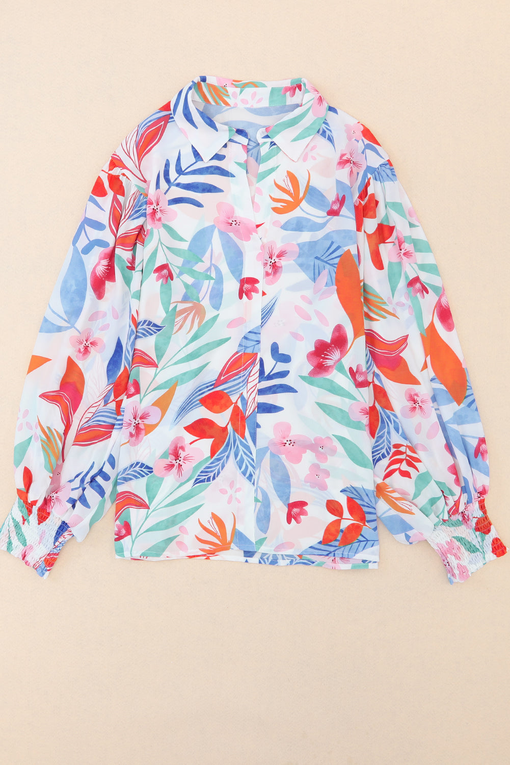 Vibrant Floral Printed Billowy Sleeve Shirt