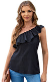 Ruffle One Shoulder Crinkle Tank