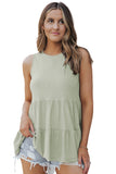 Ribbed Knit Sleeveless Tiered Ruffle Flowy Tank Top