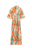 Bohemian Tie Dye Pleated Shirt Collar Loose Jumpsuit