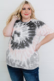 T-shirt gris tie-dye à manches raglan grande taille