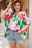 Floral Print Faux Wrap Plus Size Blouse