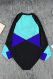 Color Block Zipper Long Sleeve Rash Guard Swimwear