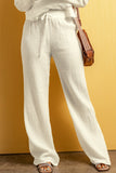 White Textured Loose Fit Drawstring High Waist Pants