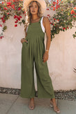 Green Sleeveless Pleated Wide Leg Jumpsuit