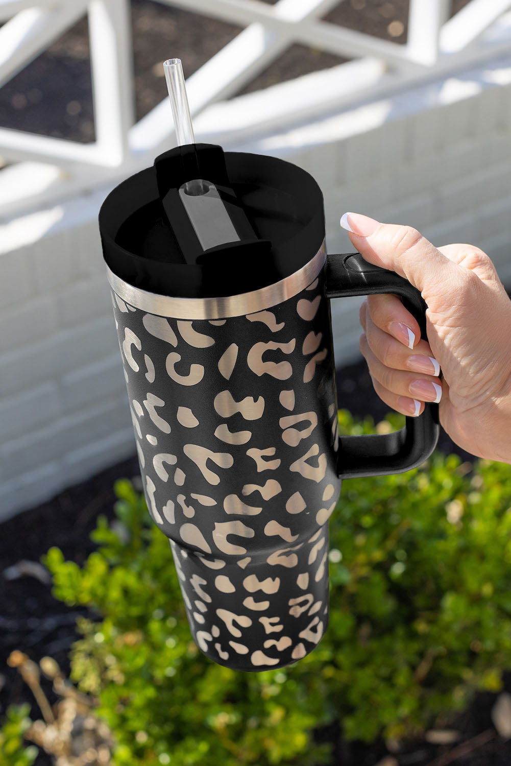 Leopard Print 40OZ Stainless Steel Portable Cup with Handle