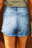 Light Blue Distressed Ripped Denim Shorts with Pockets