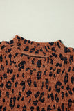 Leopard Smocked Puff Sleeve Peplum Top