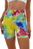 Short actif de yoga en tricot côtelé multicolore tie-dye contrôle du ventre