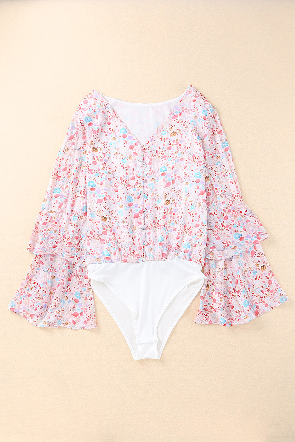 Tiered Ruffled Bell Sleeve Floral Bodysuit