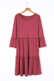 Tiered Ruffled 3/4 Sleeve Plus Size Dress