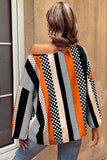 Orange Polka Dot Vertical Striped Printed Puff Sleeve Blouse