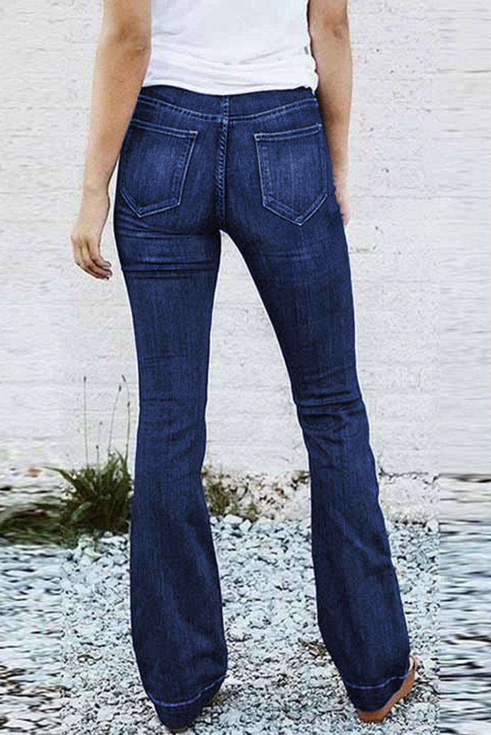 High Rise Elastic Waist Flare Jeans