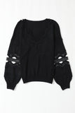 Hollowed Lace Splicing V Neck Loose Sweater