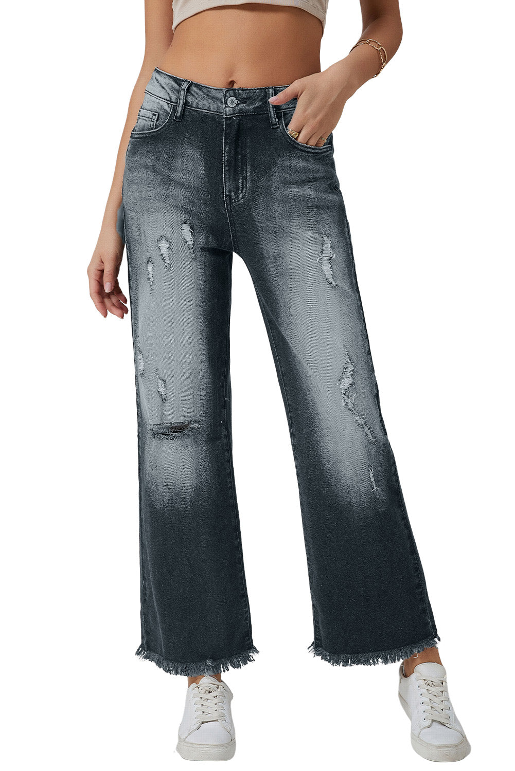 Vintage Distressed Wide Leg Jeans