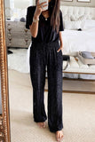 Metallic Drawstring High Waist Wide Leg Pants