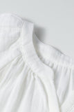 White Puff Sleeve Drawstring Shirt Dress with Pockets