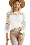 Black Hollowed Floral Lace Splicing Long Sleeve Top