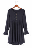 Textured Button Long Sleeve Babydoll Dress