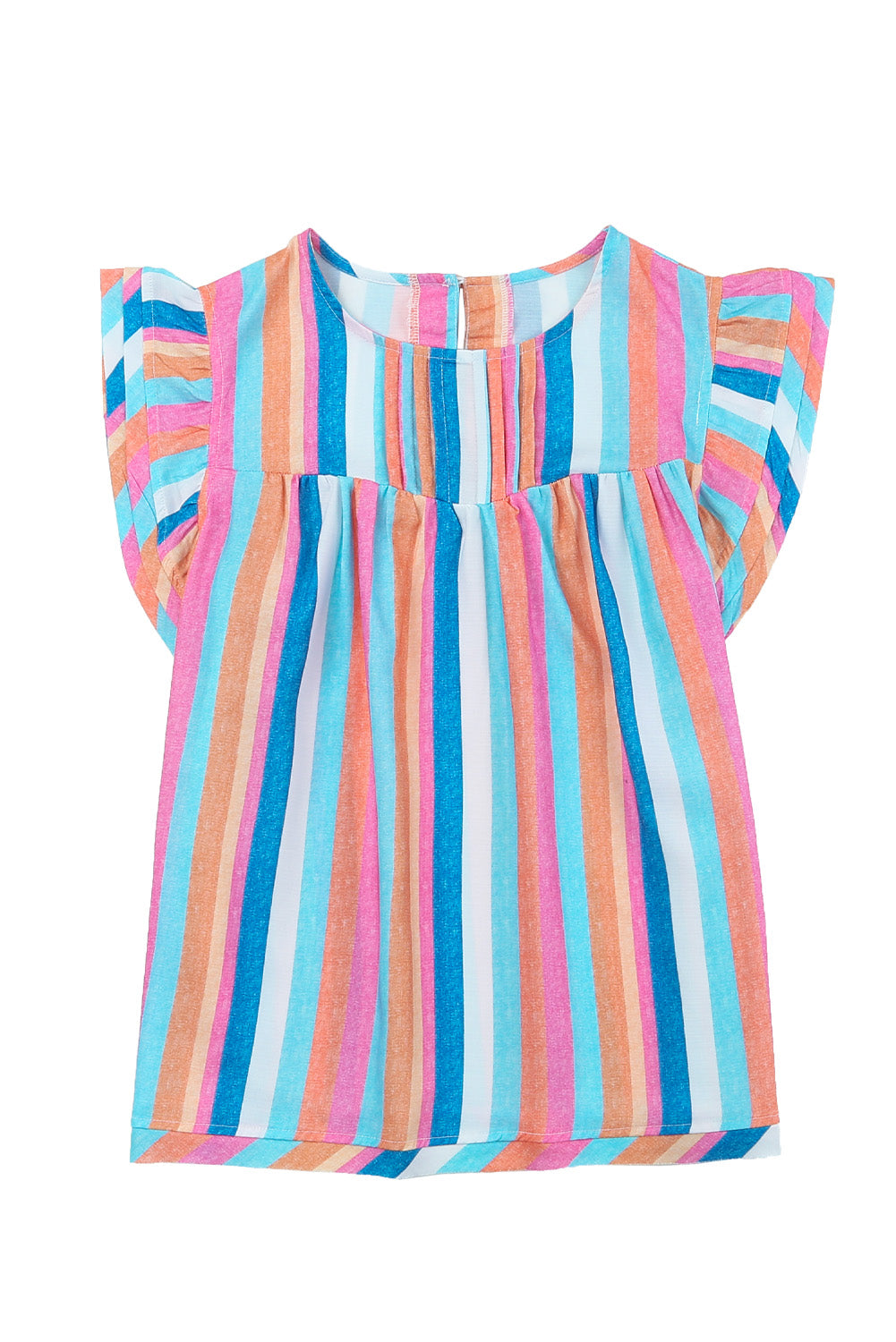 Striped Tiered Ruffle Cap Sleeve Top