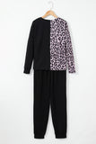 Contrast Leopard Long Sleeve Pullover and Joggers Outfit