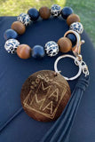 Leopard Wood Bead Bracelet Tassel Keychain