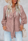 Floral Print Front Tie Ruffled Long Sleeve Blouse