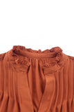 Ruffled Pleated Buttoned V Neck Blouse