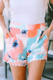 Abstract Water Marbling Print Lace Trim Shorts