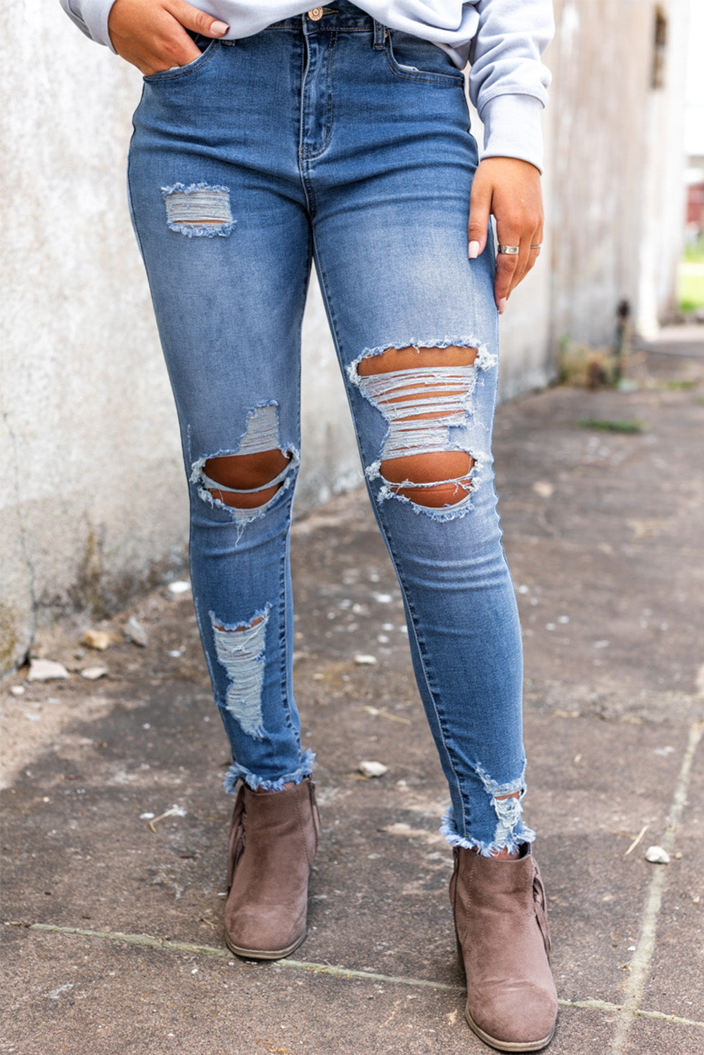 High Waist Distressed Skinny Jeans