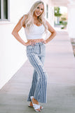 Vertical Striped Ripped Flare Jeans