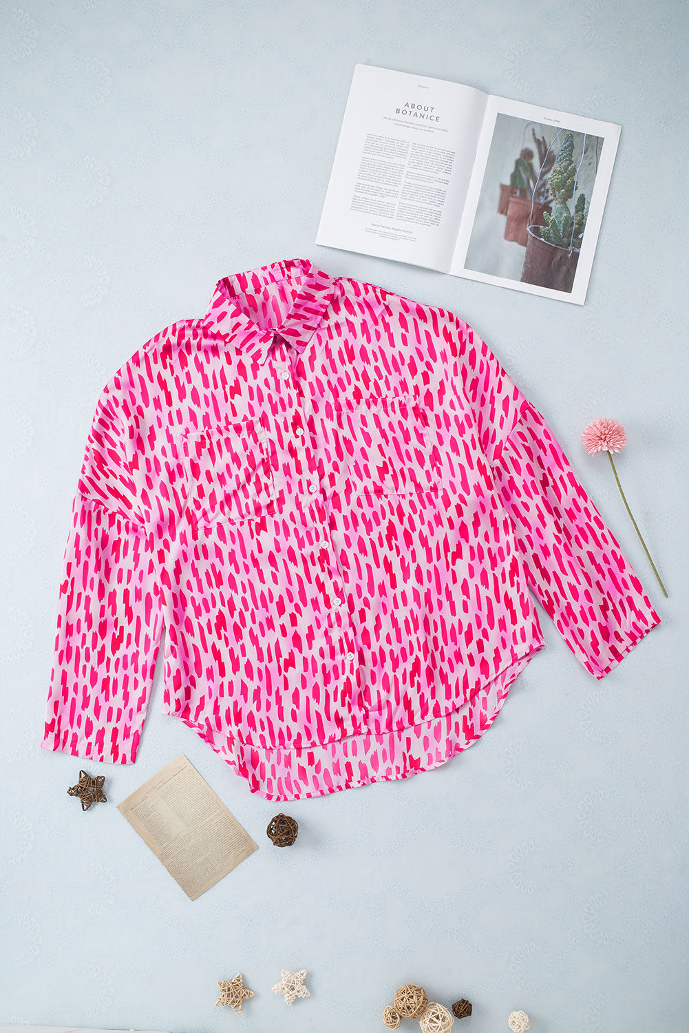 Printed Roll Tab Sleeve Button Up Shirt