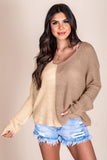 Khaki Long Sleeve V-Neck Colorblock Sweater