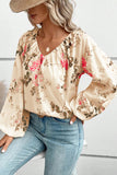 Floral Print Lantern Sleeve V-Neck Blouse