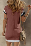 Moonlight Jade Textured Colorblock Edge Patched Pocket T Shirt Dress