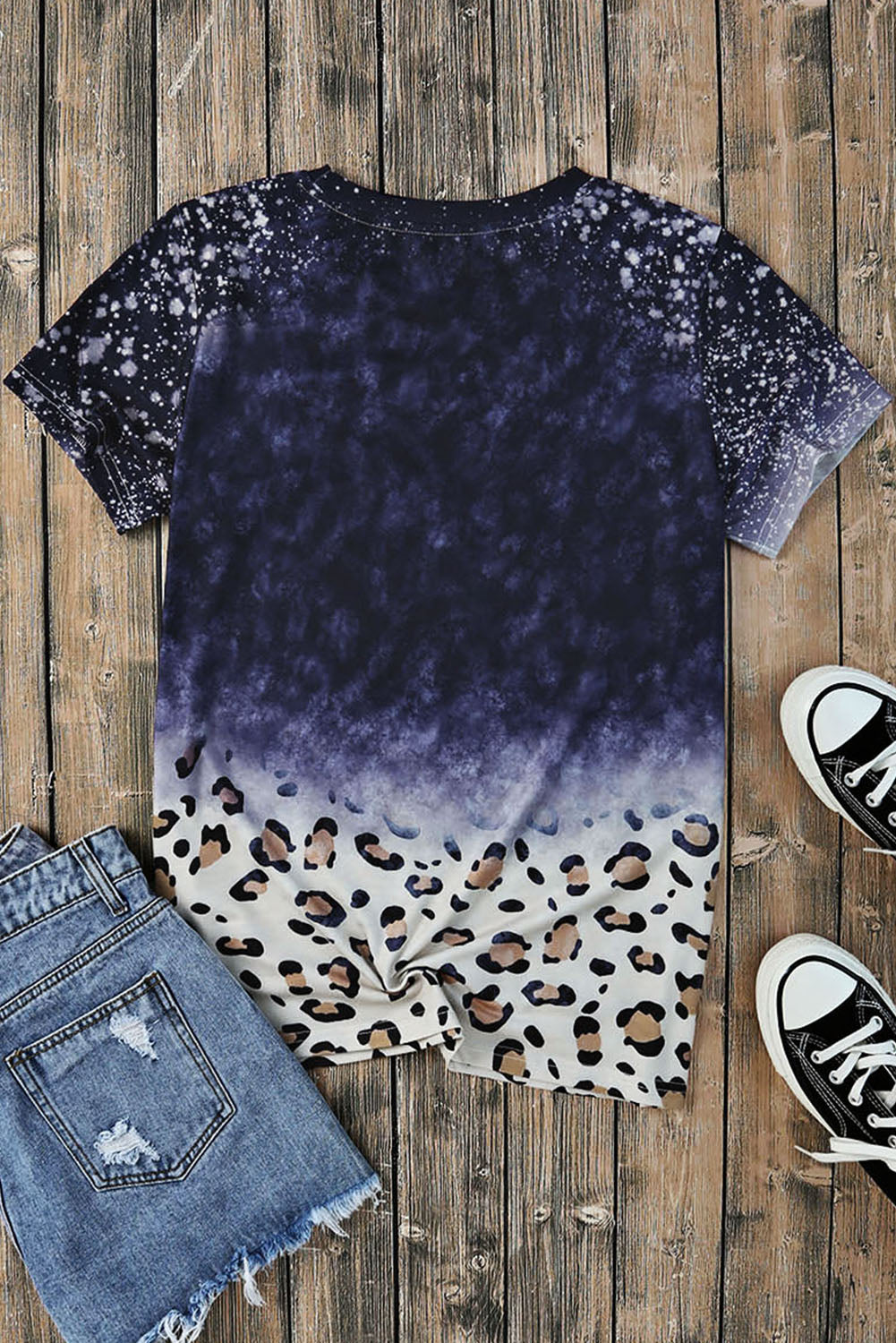 Bleached Tie-dye Leopard Hem Tee